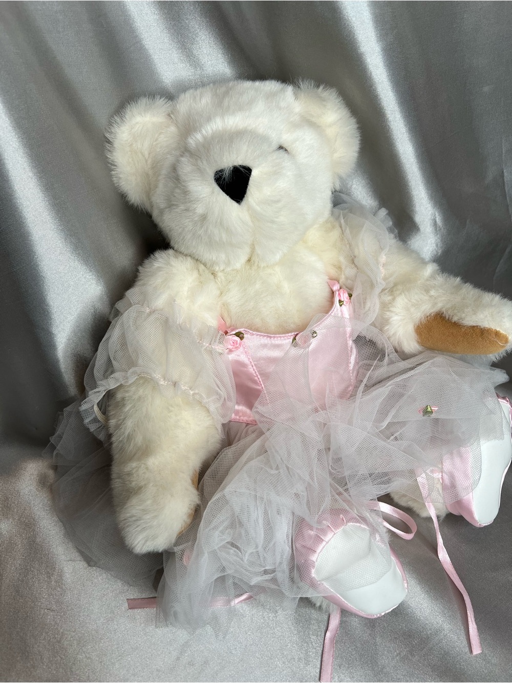 Vermont Teddy Bear 15" White Ballerina Bear – Pink Tutu & Ballet Slippers Toy